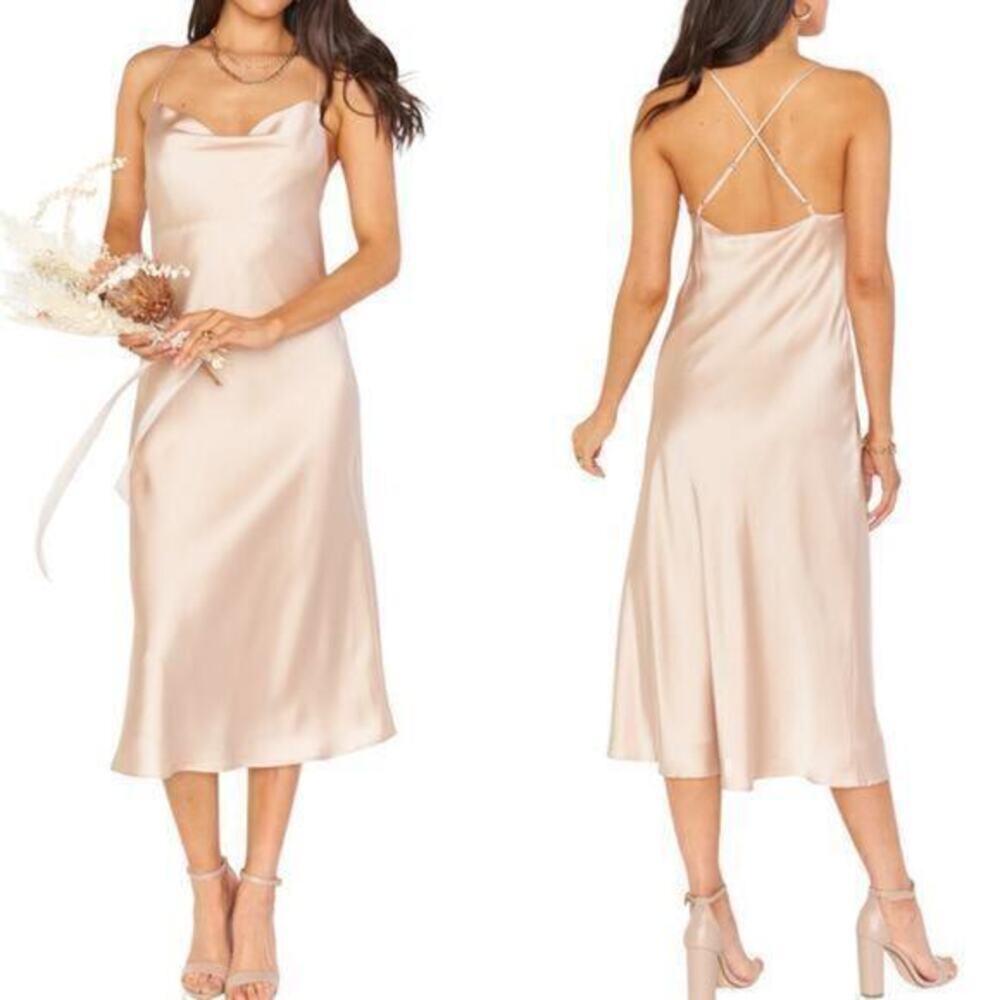 Show Me Your Mumu Verona Cowl Dress Champagne Luxe Satin size Small